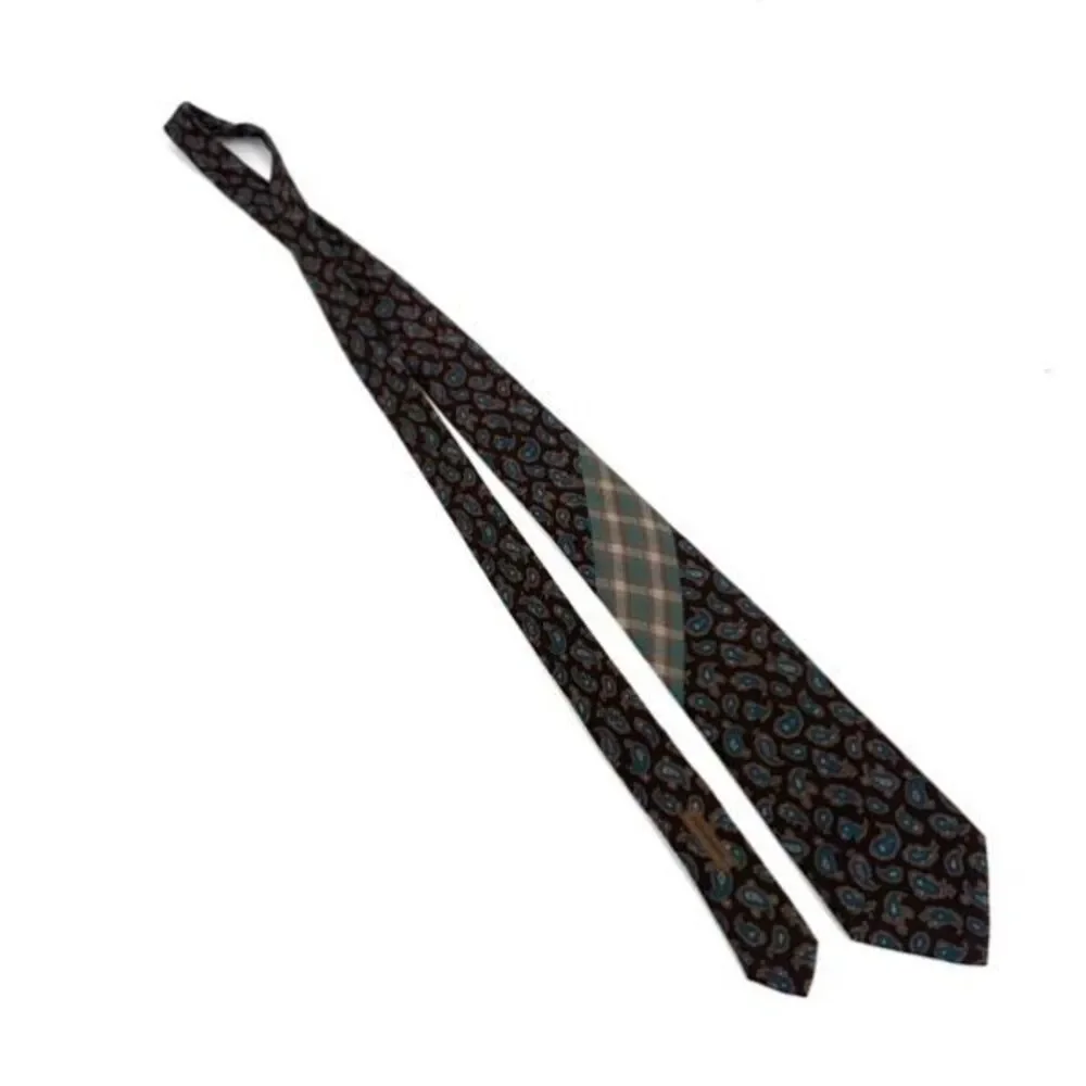 Vintage Gianni‎ Versace Brown Paisley Plaid Silk Mixed Pattern Men’s tie blue